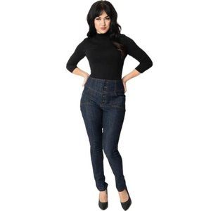 Unique Vintage 1950s Denim Blue High Waisted Monty Skinny Jeans - XL/14